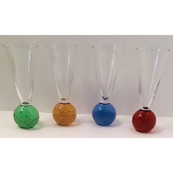 Vintage Hand Blown Cordial Bubble Ball Shot Bar Glasses Set of 4 - Picture 2 of 12
